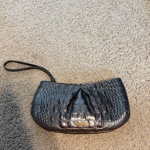 Brahmin Black Croc-Embossed Wristlet Clutch